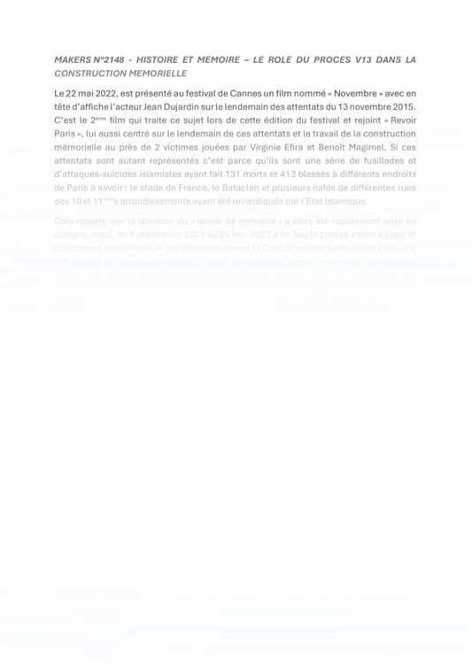 Le rôle du procès V13 dans la construction mémorielle : Histoire et Mémoire