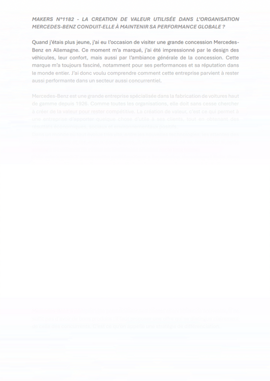 La création de valeur utilisée dans l’organisation Mercedes-Benz conduit-elle à maintenir sa performance globale ?